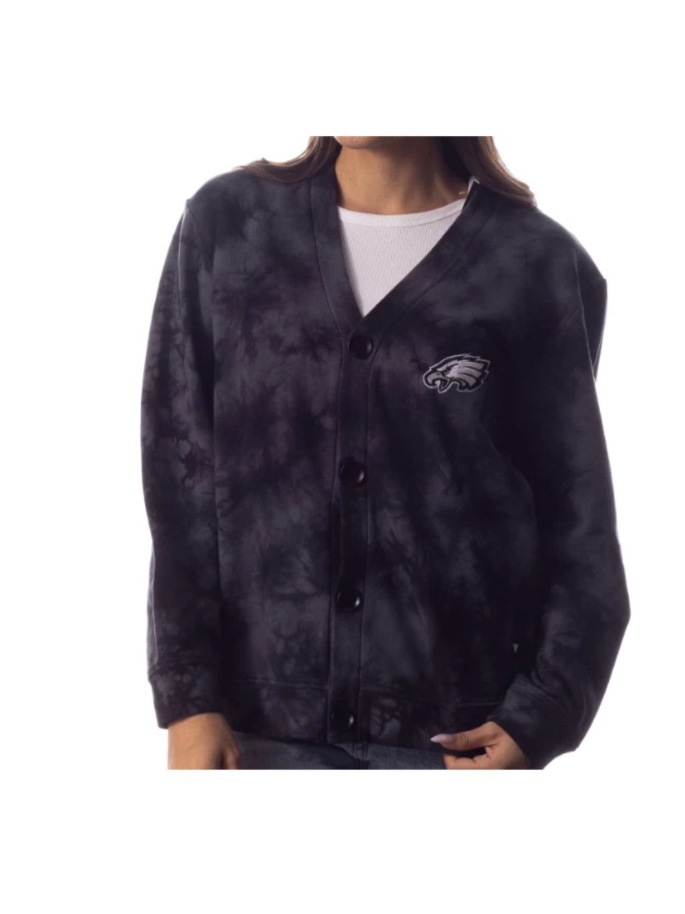 The Wild Collective Women's Philadelphia Eagles Tie Dye Black Cardigan - XL